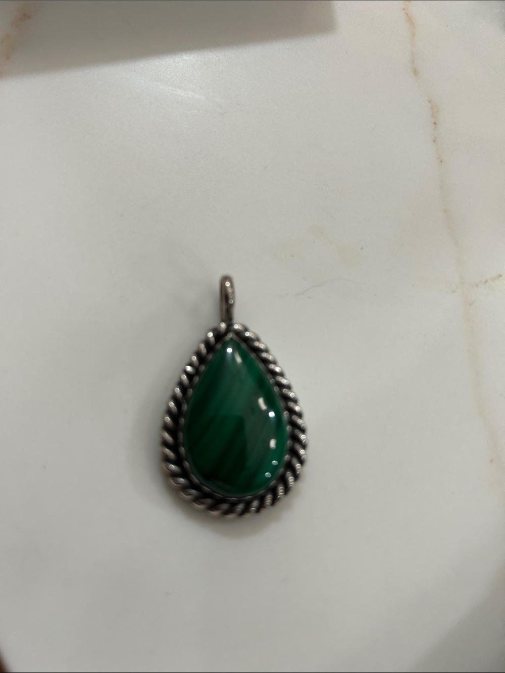 Malachite Teardrop Stone Pendant Necklace - Silver-Tone Frame